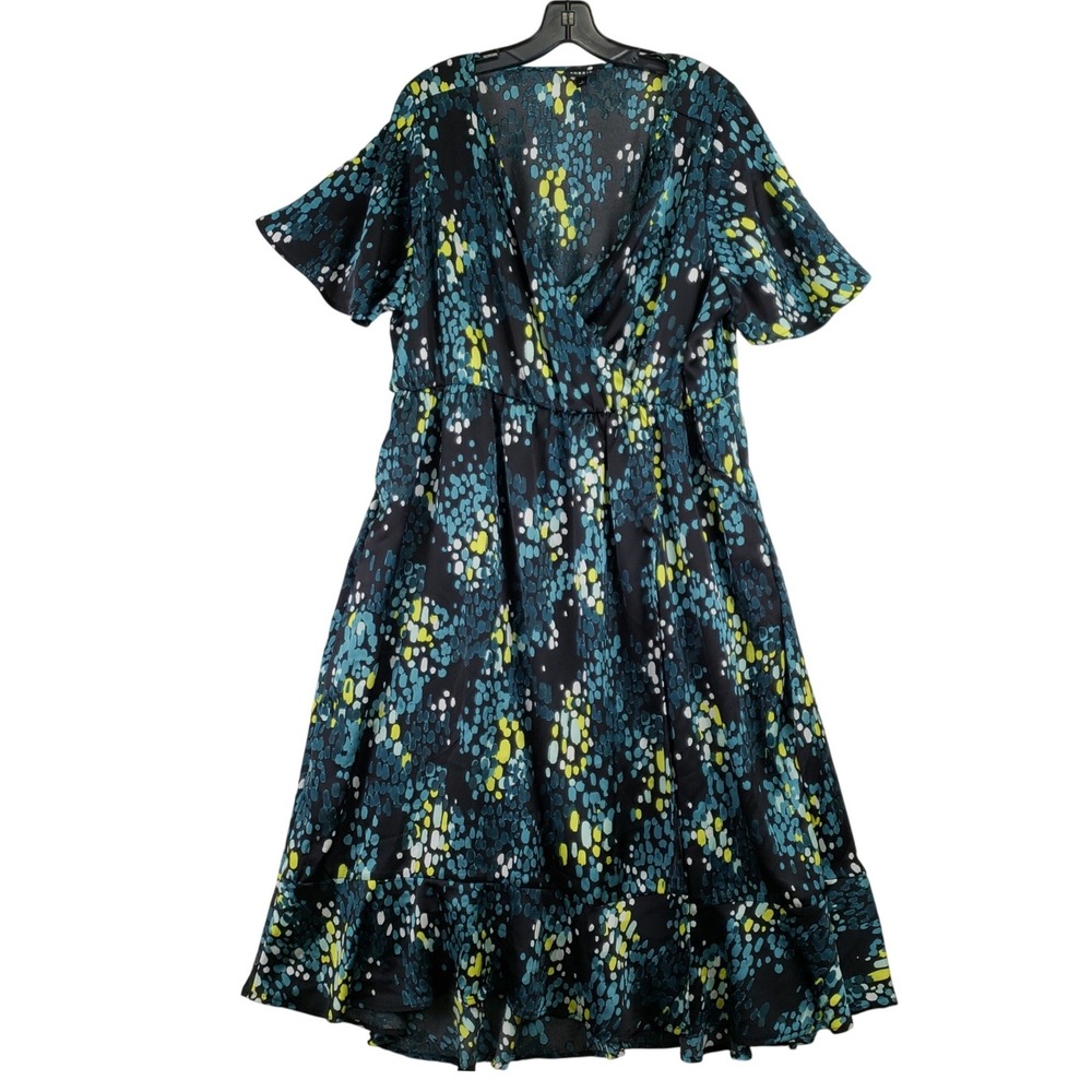 Torrid Surplice Midi Dress‎ Womens 1 Black Teal Whimsigoth Pebble Flutter Sleeve